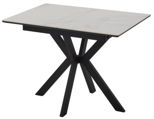 Стол КОМИЛЬФО МИНИ 100 БЕЛЫЙ МРАМОР с прожилками латте, керамика / ЧЕРНЫЙ,