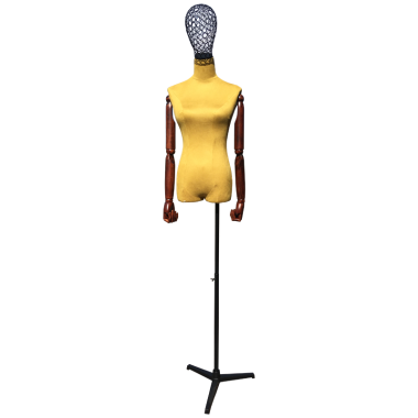 SS-K522 Манекен порт-демонстр. женский с головой на металлической подставке, шарнирные руки (дерево)