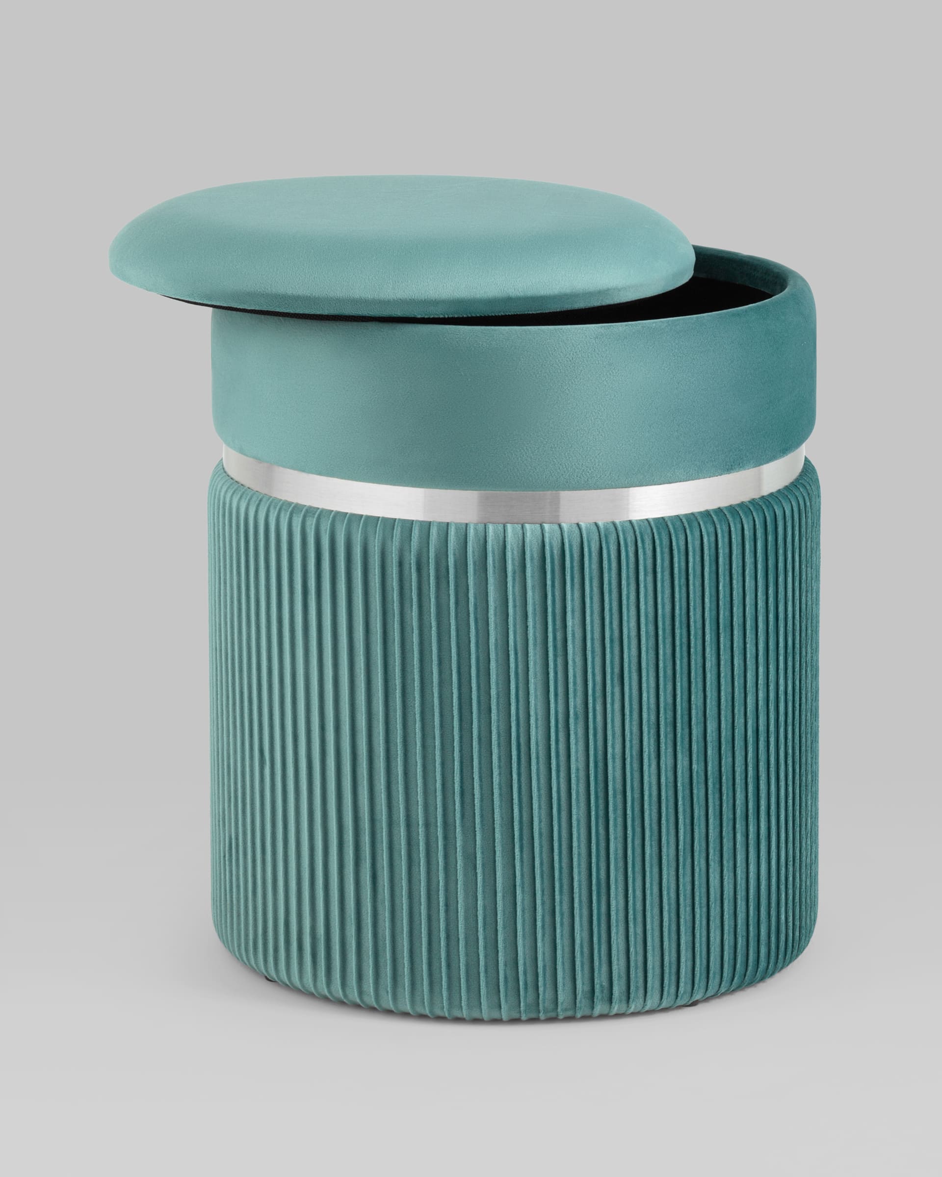 Пуф Миранда с ящиком серебро велюр светло-бирюзовый