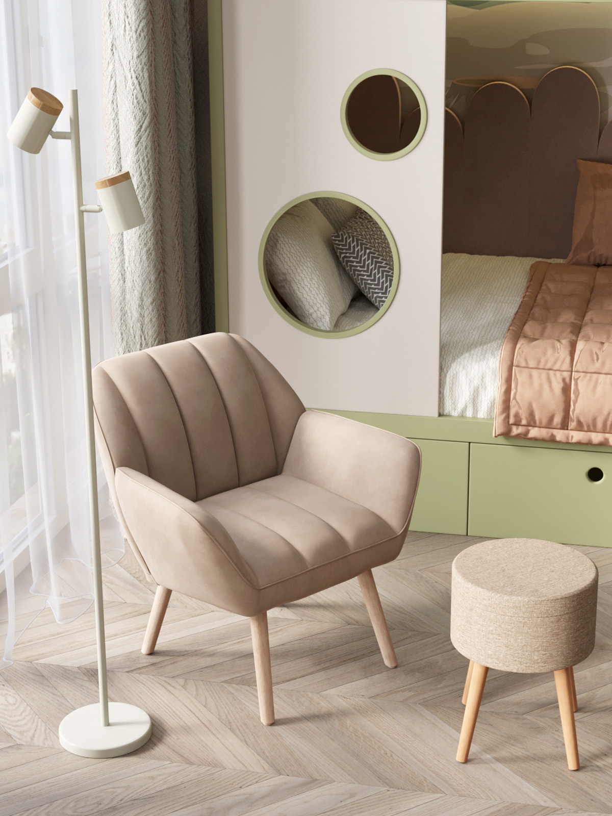 Пуф с ящиком Store Woody рогожка бежевая