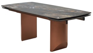 Стол ПУАНТО 200 цвет ЧЕРНАЯ ЛАВА (TITANIUM LAWA NERO), керамика / МЕДЬ каркас