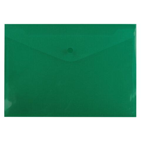 Папка-конверт с кнопкой прозрачная А4 BRAUBERG UNIVERSAL, до 100 листов, зеленая, 0,15 мм, 273074