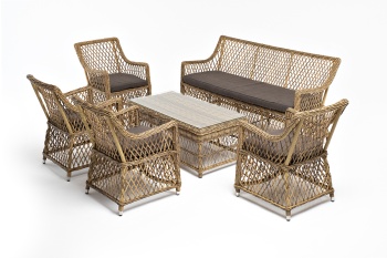 "Асти" лаунж-зона из искусственного ротанга на 6 персоны, цвет соломенныйцвет соломенный