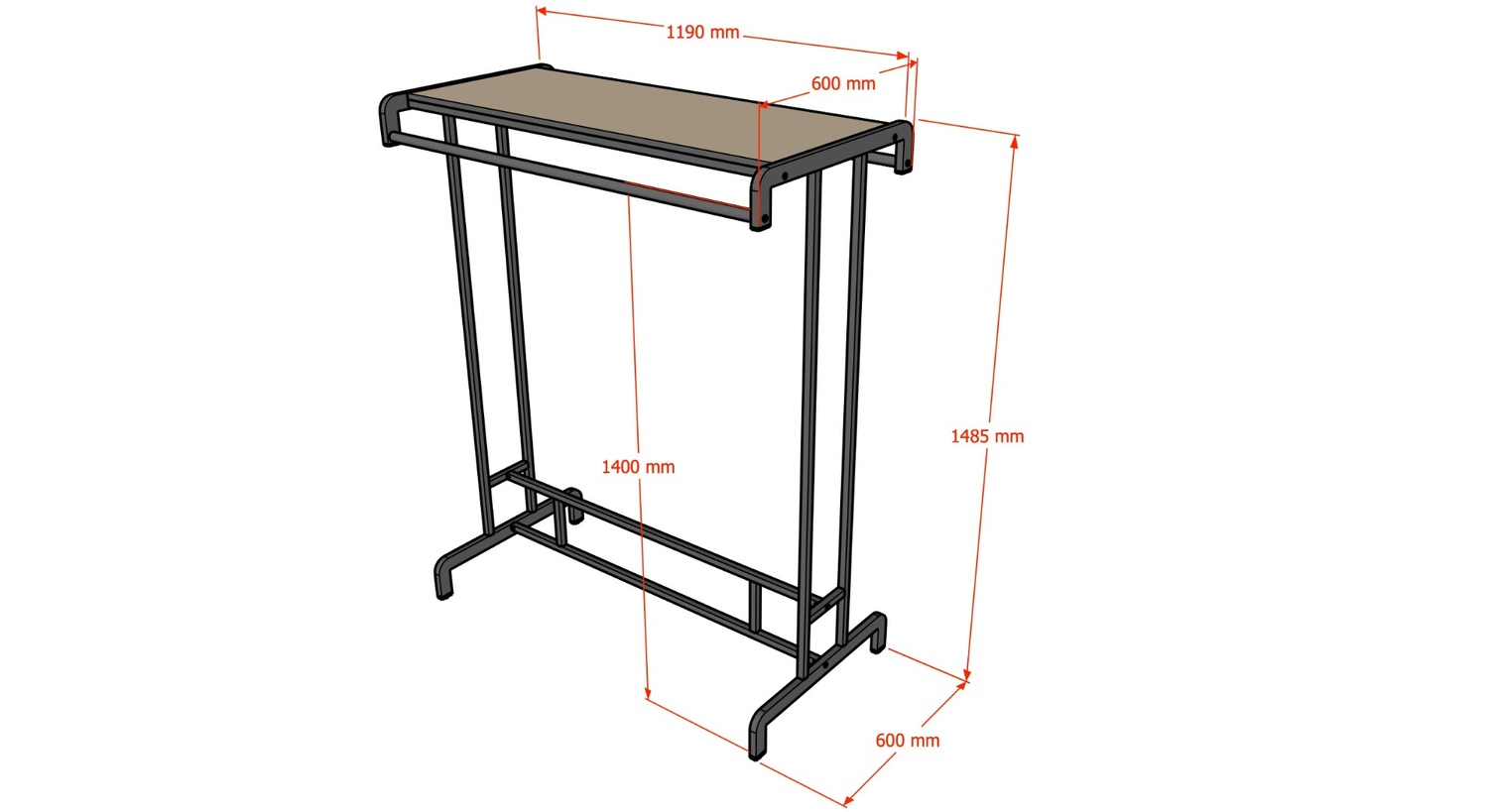 Вешало для одежды FORTE-PRO двухстороннее1400х600, черного цвета