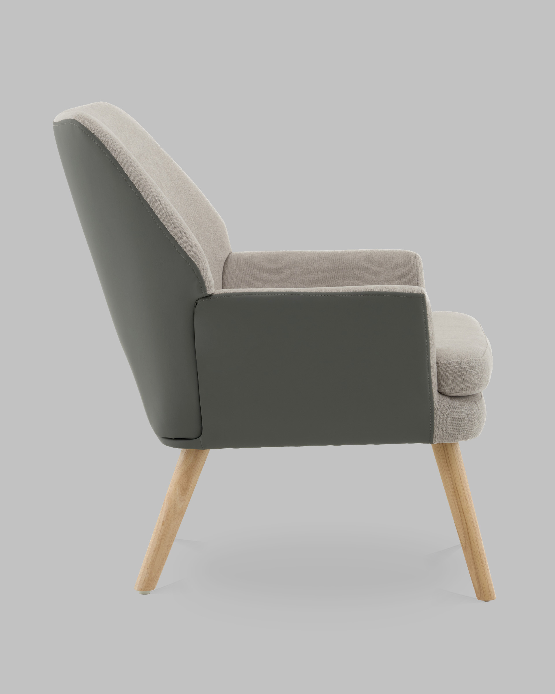 Кресло Харви серый с серой экокожей деревянные ножки