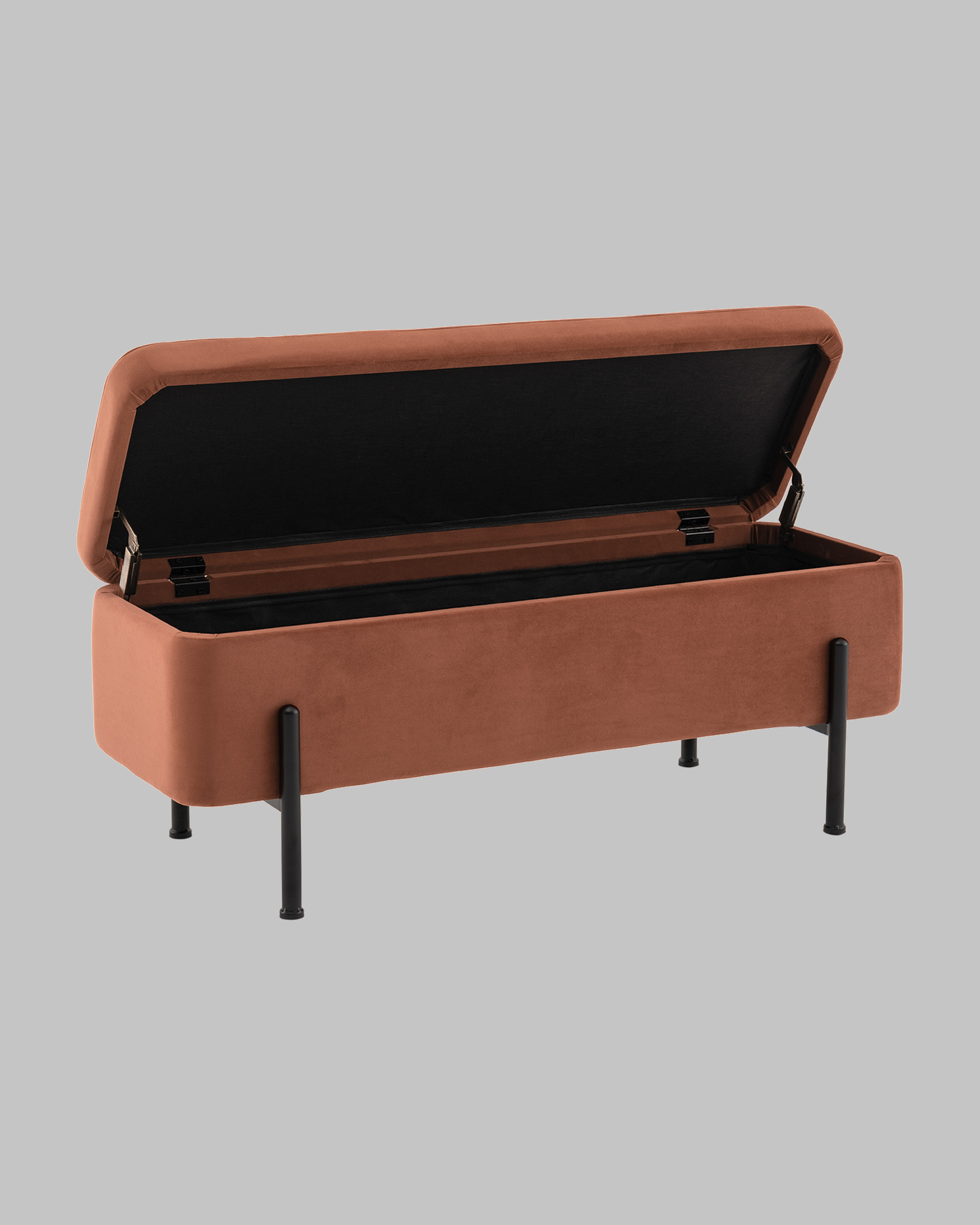 Банкетка Болейн с ящиком велюр терракотовый черные ножки