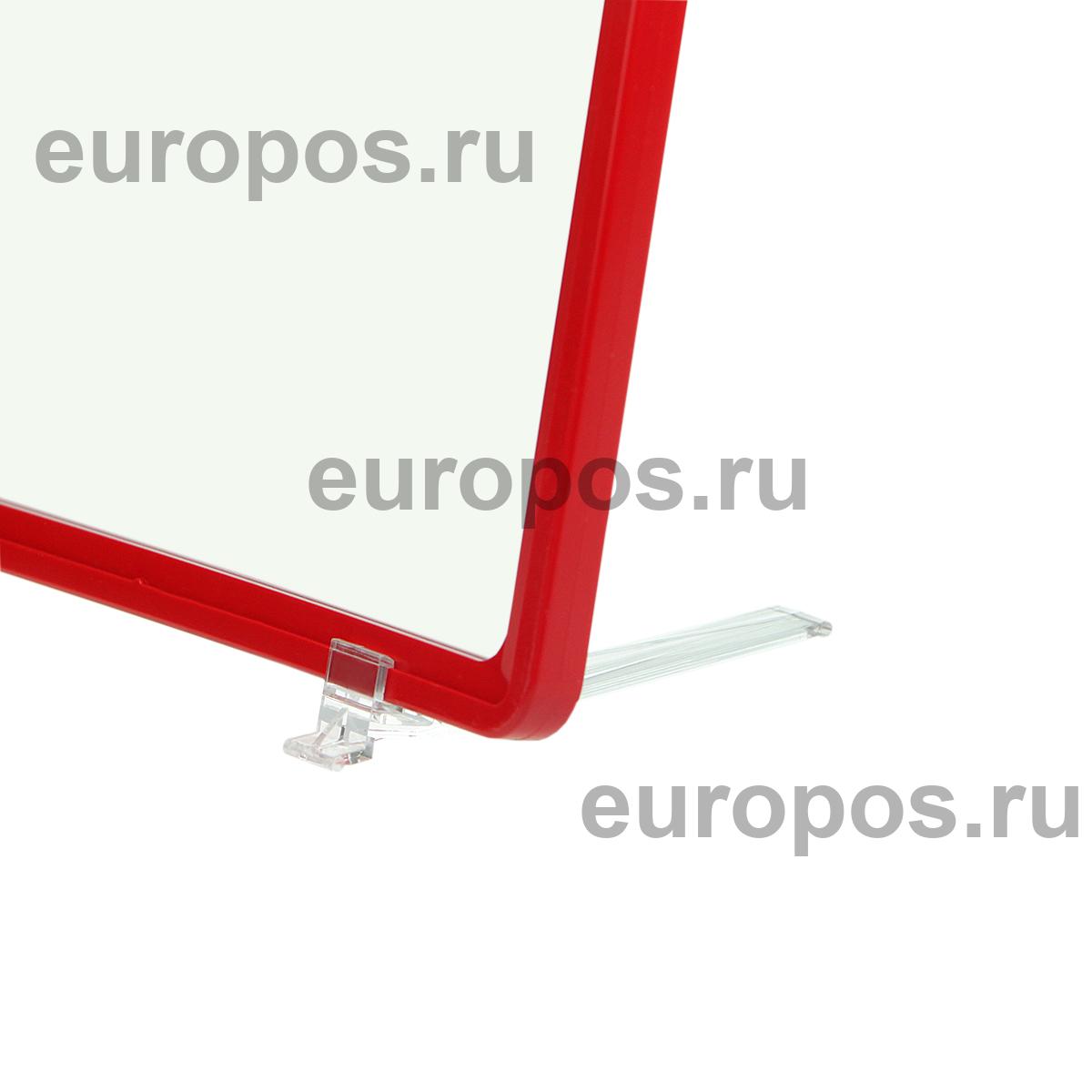 Стойка информационная настольная на подставках BASE-75 с рамкой PF-A4, цвет красный