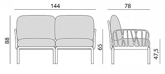 Диван пластиковый с подушками Komodo 2 антрацит, холст
