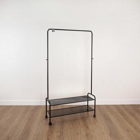 Вешалка для плечиков "Валенсия-32М", 1620х915х300 мм, 2 полки, передвижная, металл, черная, ВГВ32М Ч