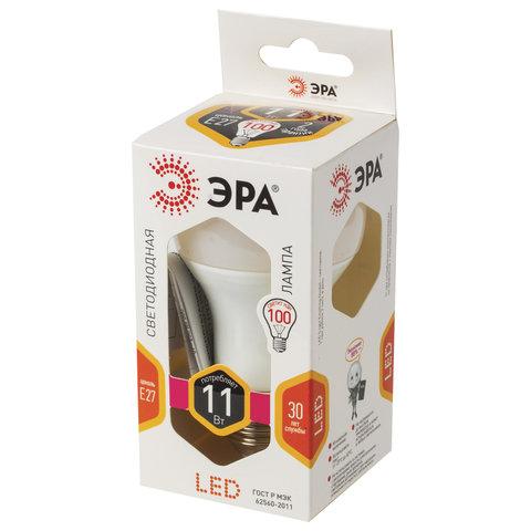 Лампа светодиодная ЭРА, 11 (100) Вт, цоколь E27, груша, теплый белый свет, 25000 ч., LED, smdA60-10w-827-E27, Б0020532