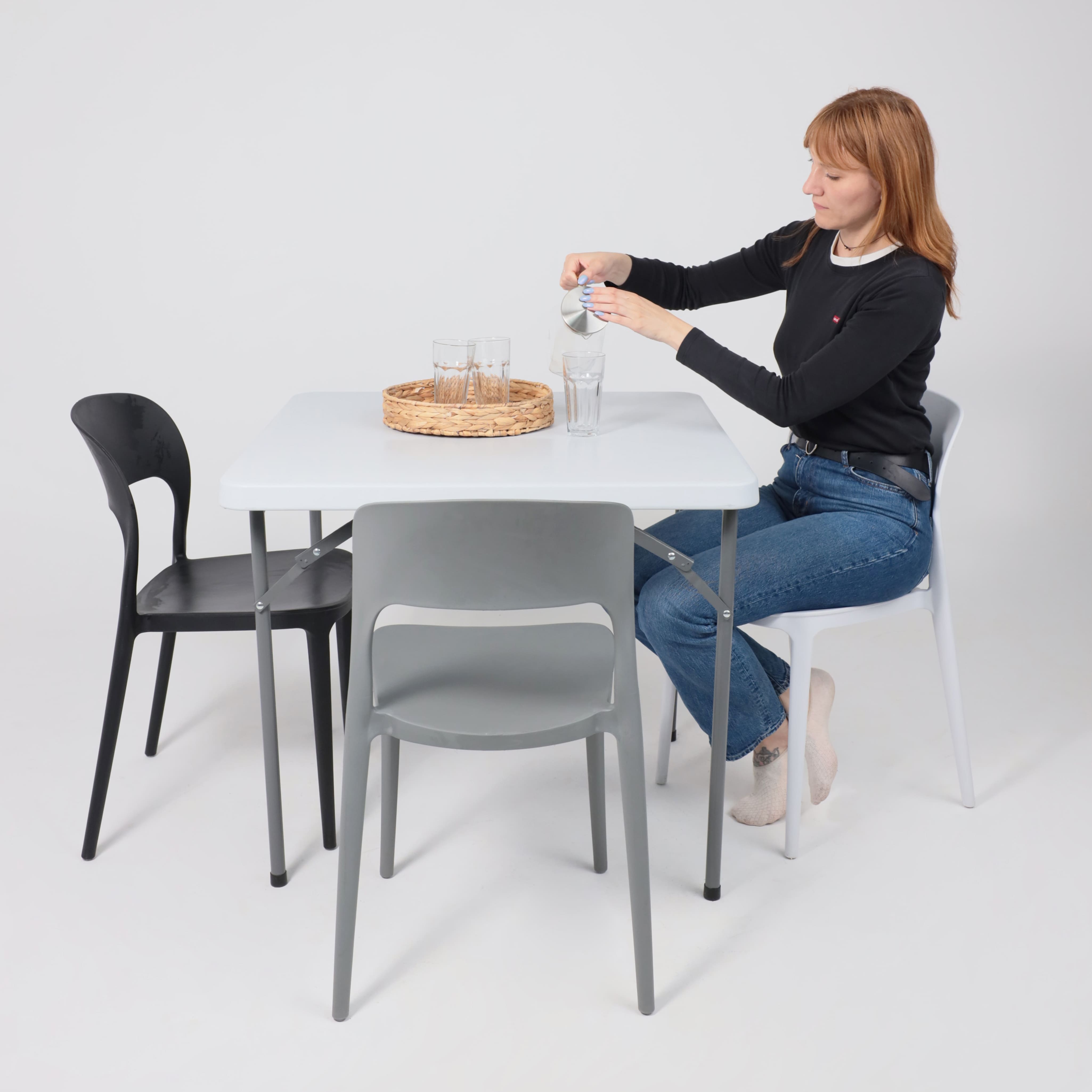 Стол садовый складной, белый, hdpe-пластик, квадратный