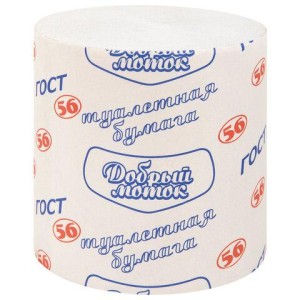 Бумага туалетная бытовая, 56 м, ДОБРЫЙ МОТОК, ГОСТ-56, без втулки (эконом), М-62