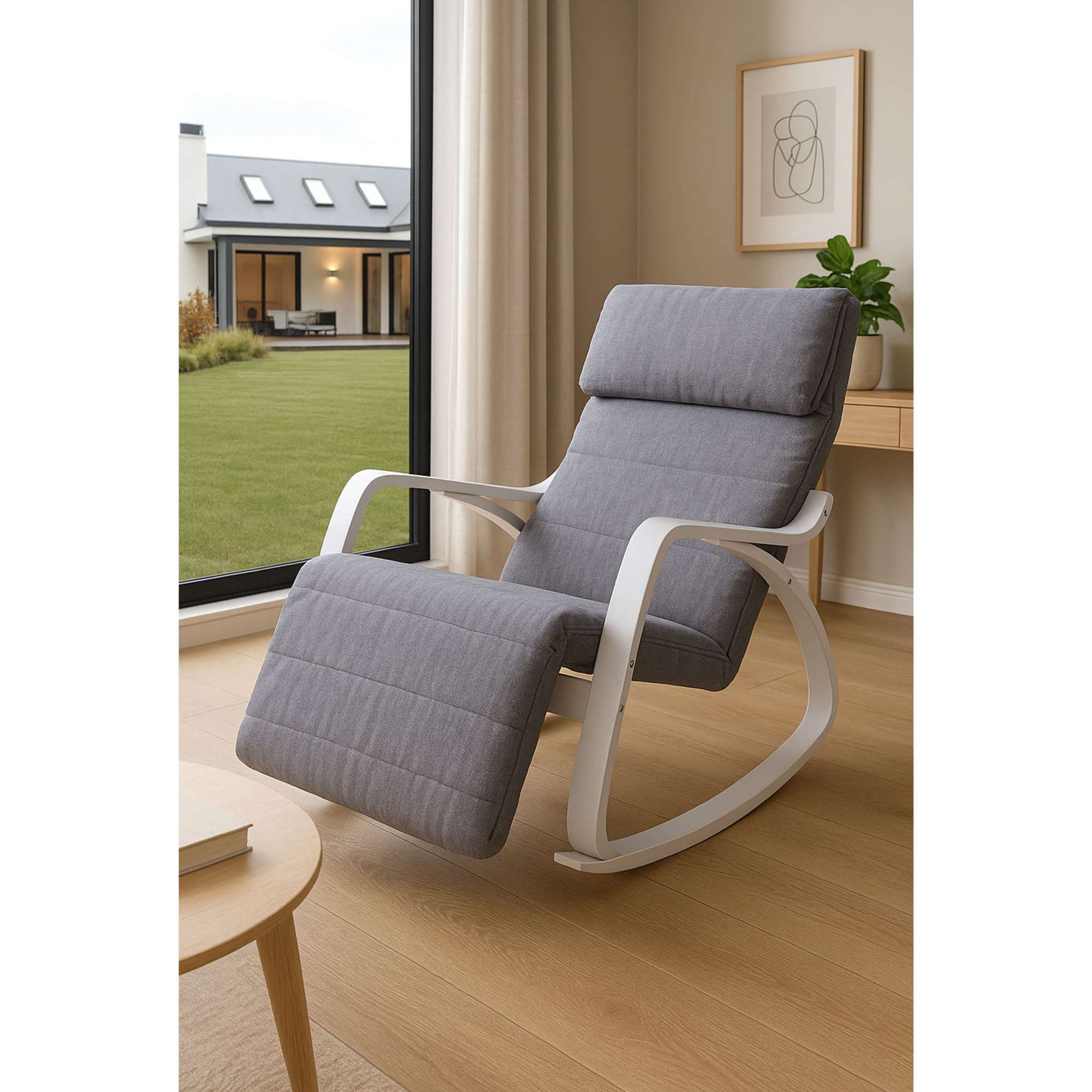 Кресло-качалка SMART, ткань, серый/белый