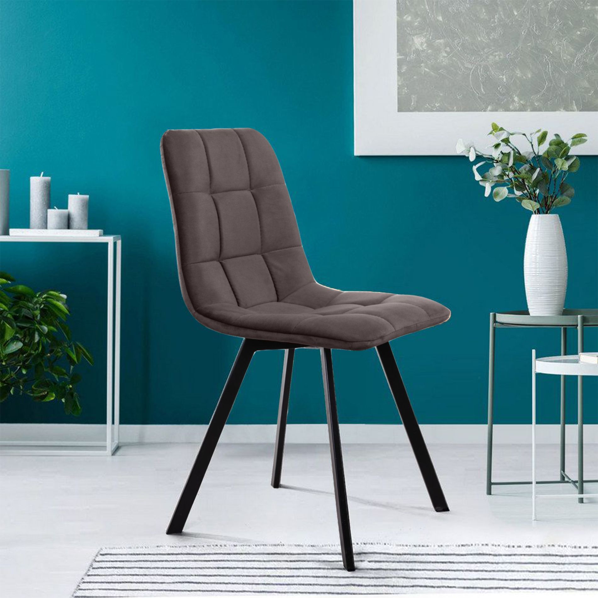 Стул Уно, бархат антрацит 14/ чёрный профиль