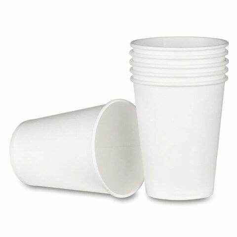 Стакан одноразовый бумажный 250 мл, КОМПЛЕКТ 50 шт., однослойные белые, холодное/горячее, ОФИСМАГ СТАНДАРТ, 608809