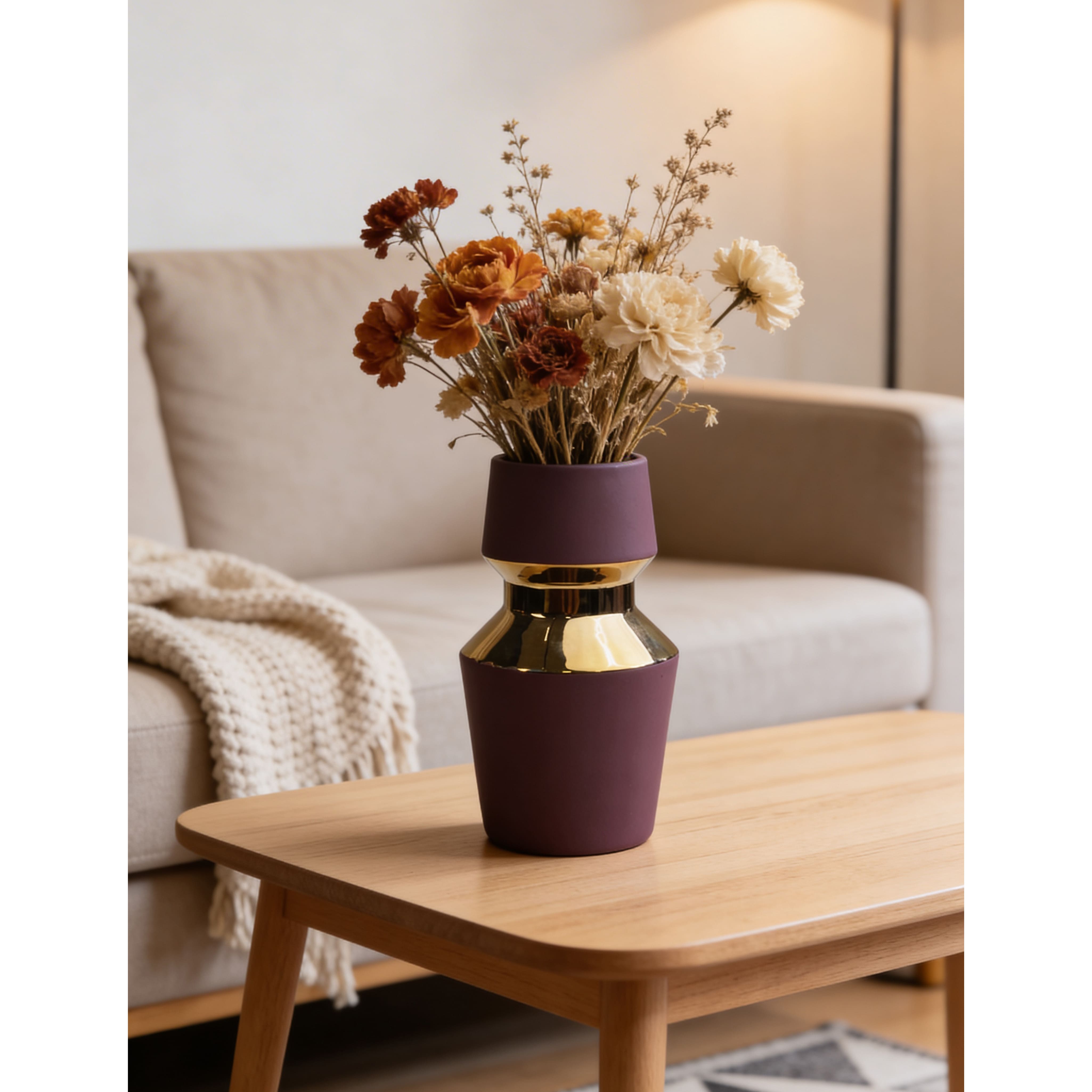 Ваза керамическая ASTOR, фиолетовый+золото, 11*20см