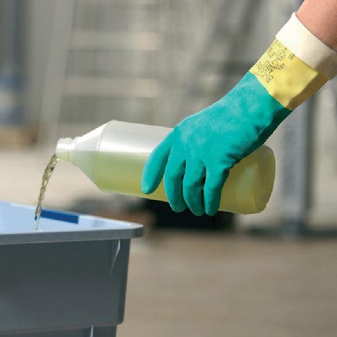 Перчатки МНОГОРАЗОВЫЕ латексные VILEDA, х/б напыление, СВЕРХПРОЧНЫЕ (неопрен), размер L (большой), зелено-желтый, вес 125 г, 174307