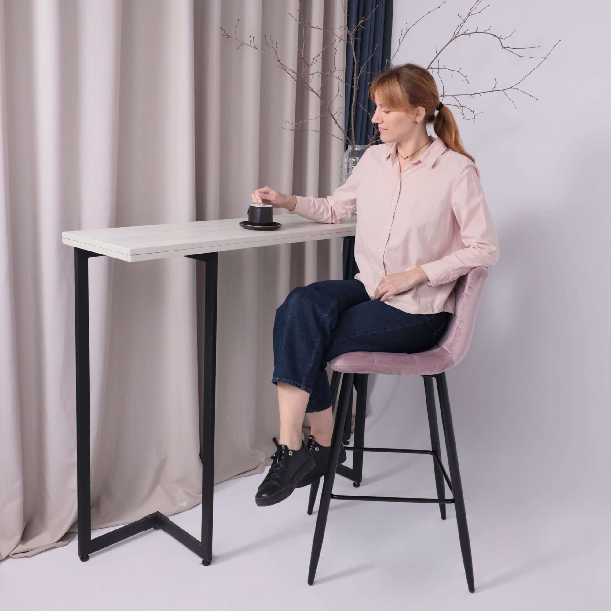 Стул барный Stella, пыльная роза, велюр