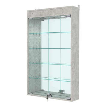 Витрина настенная с регулировочными полками №2-4А-РЕГ с зеркалом и с подсветкой, Метрополитан Грей