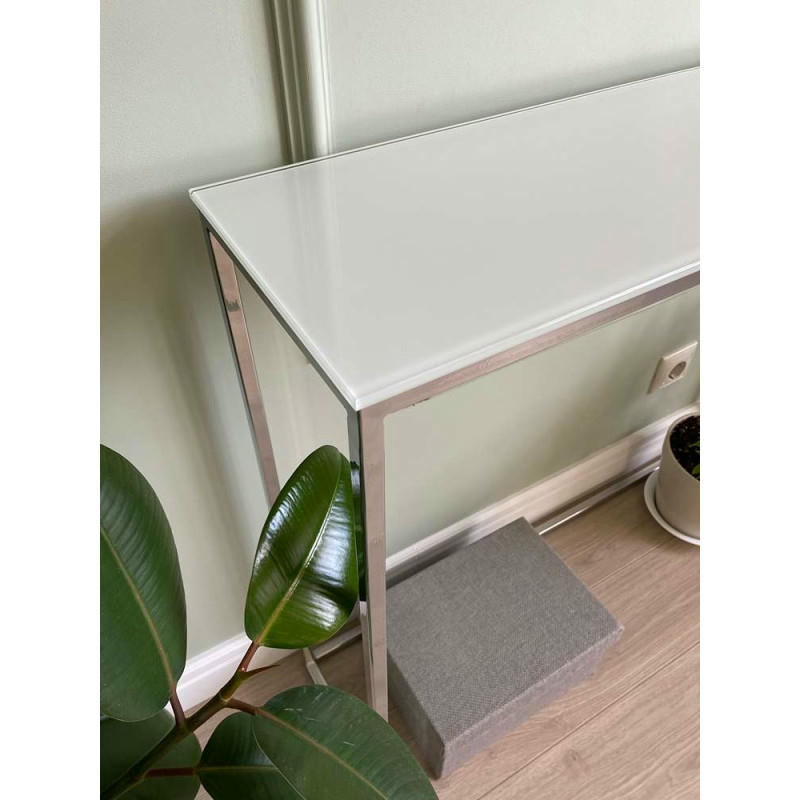 Журнальный столик стекло белый/каркас хром