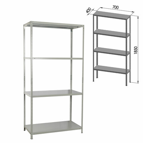 Стеллаж металлический BRABIX "MS KD-185/40/70-4", 1850х700х400 мм, 4 полки, компактная упаковка, 291113, S240BR124402