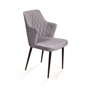 Стул с подлокотниками Хант ромб, бархат светло-серый 26 / чёрный конус