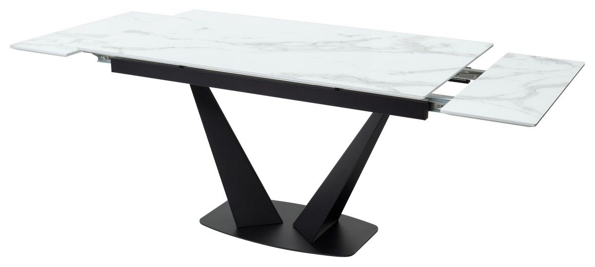 Стол Ниагара 160 БЕЛЫЙ МРАМОР, стекло / ЧЕРНЫЙ,