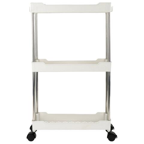 Этажерка (тележка) BOOMHOUSE (БУМХАУС) RC-030 3 яруса, на колесах, В63хШ40хГ14 см, металл/пластик, белый/хром, 701453