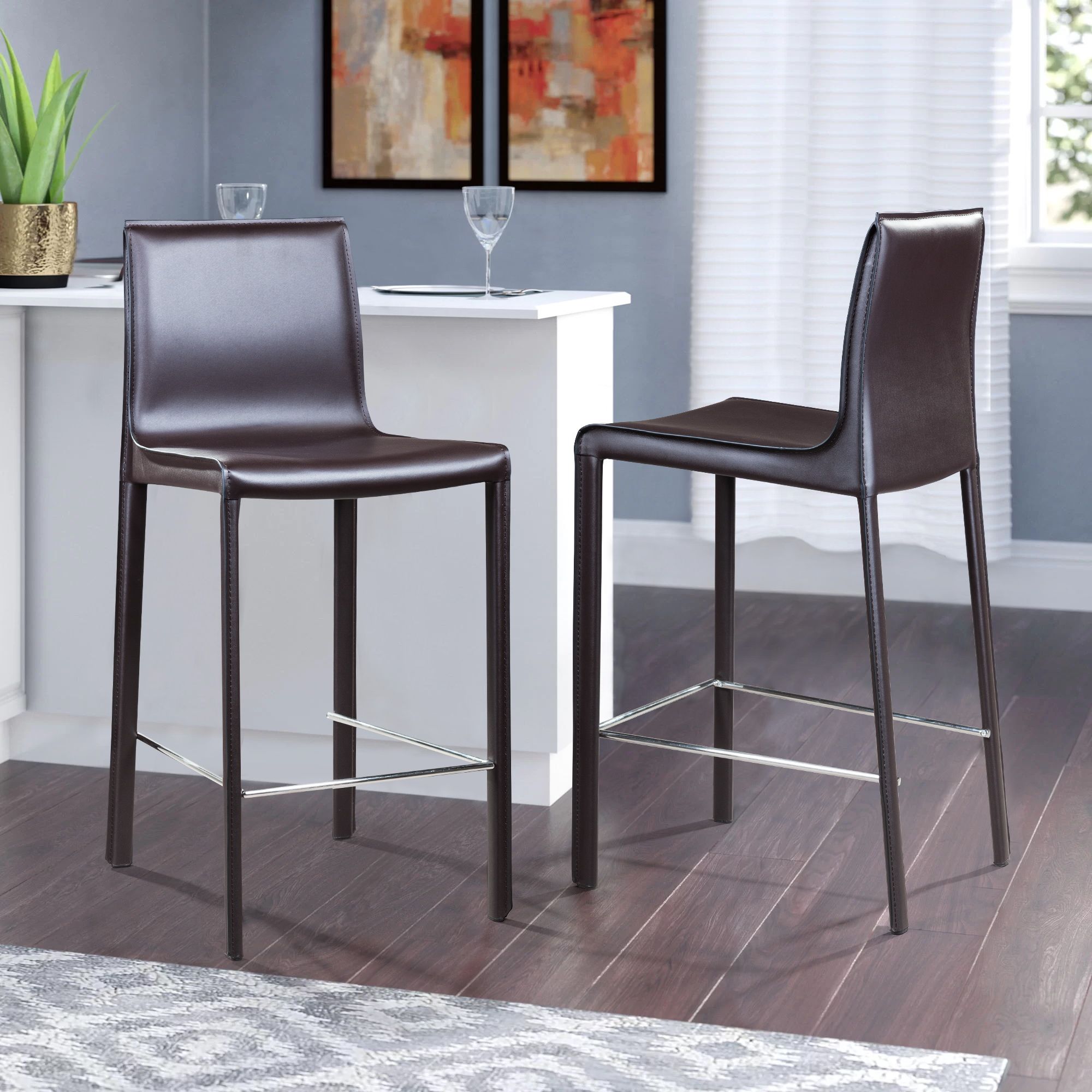 Стул полубарный Барри, кожа коричневый