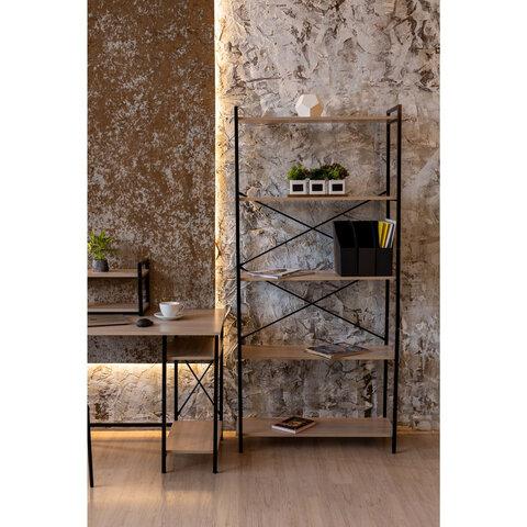 Стеллаж BRABIX "SMART SH-004", 790х360х1950 мм, ЛОФТ, 5 полок, металл/ЛДСП ясень шимо светлый, каркас черный, 641943