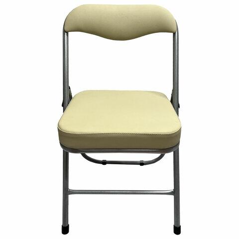 Стул складной для дома и офиса РС04К комфорт, серебристый каркас, кожзам бежевый