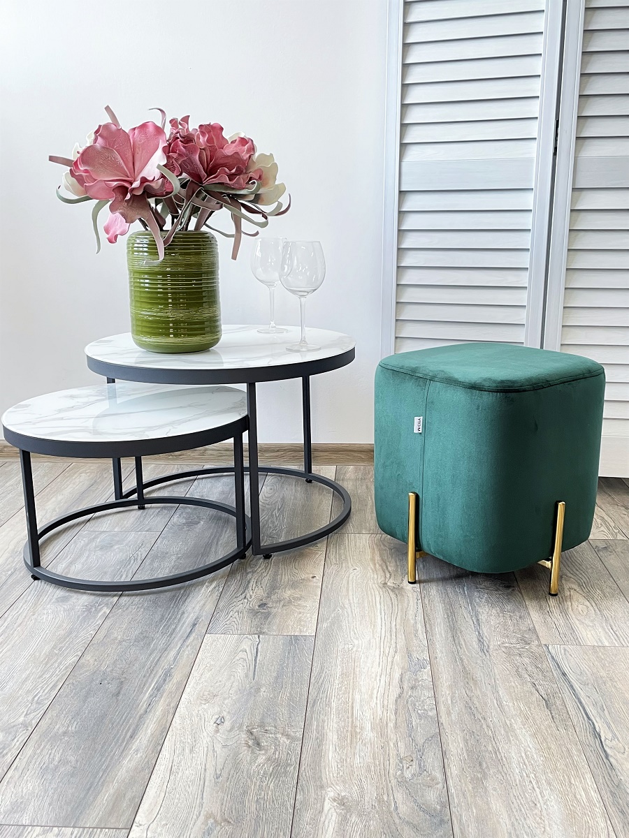 Пуф для гостиной АРЕС (ARES) цвет BLUVEL-78 зеленый / золотой