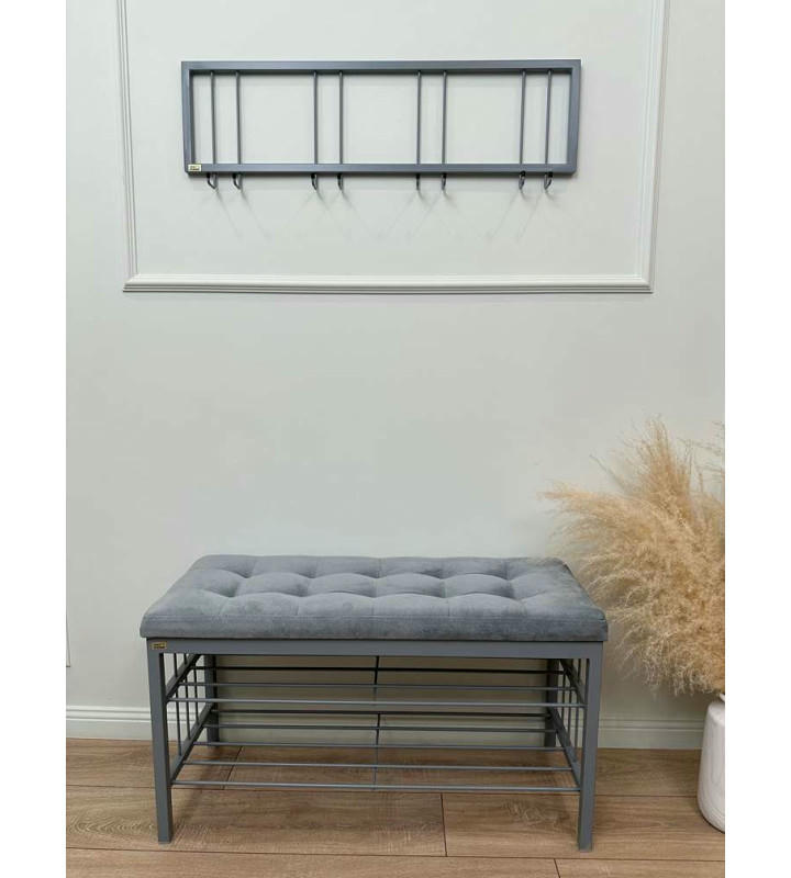 Вешалка настенная металлическая с крючками -93 (серый)