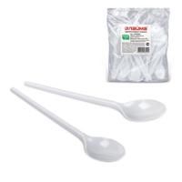 Одноразовые ложки чайные 125 мм, КОМПЛЕКТ 100 шт., "БЮДЖЕТ", пластиковые, белые, LAIMA, 600948