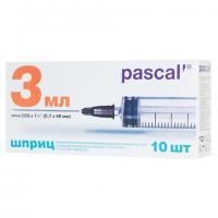 Шприц 3-х компонентный PASCAL, 3 мл, КОМПЛЕКТ 10 шт., в коробке, игла 0,7х40 - 22G, 120307