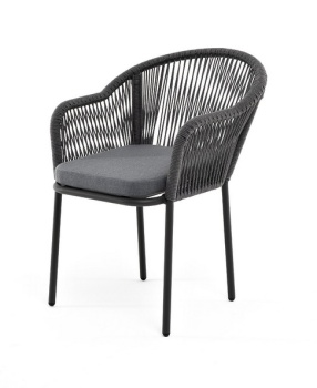 "Лион" стул плетеный из роупа, каркас алюминий серый (RAL7022) муар, роуп серый круглый, ткань серая 017цвет Серый