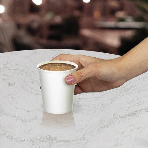 Стакан одноразовый бумажный 250 мл, КОМПЛЕКТ 50 шт., однослойные белые, холодное/горячее, ОФИСМАГ СТАНДАРТ, 608809