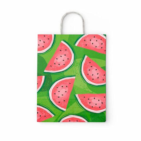 Крафт пакет бумажный Фрукты 26х15х35см с кручеными ручками, плотность 100 гр/м2, белы, 112252