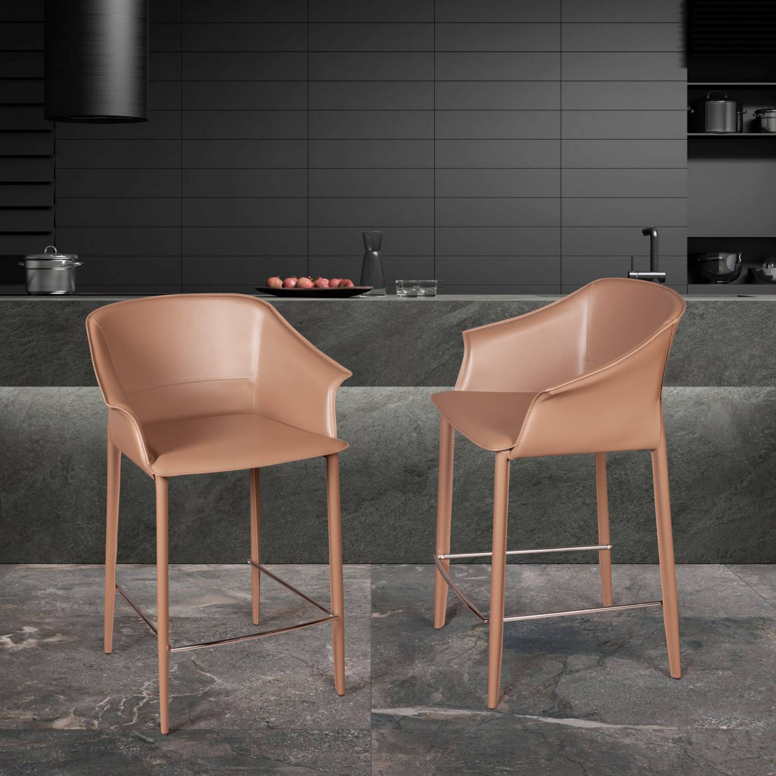 Стул полубарный Джио, кожа хаки-тауп