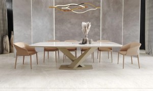 Стол Toros 230 овальный, интегрированная керамика глянцевая, шампань