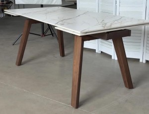 Стол БЭТИС (BETIS) 180 цвет МРАМОР (MATTE GILDED WHITE SOLID CERAMIC) / Орех (WALNUT), ®DISAUR