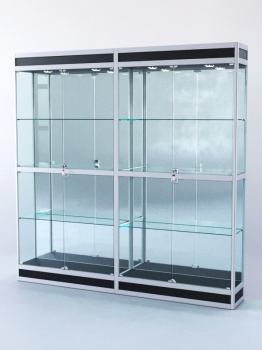 Витрина "ПРЯМОУГОЛЬНАЯ" №3-2м-300-3 (задняя стенка - зеркало), Черный