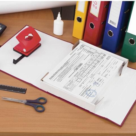 Короб архивный А4 (240х330 мм), 70 мм, 2 завязки, бумвинил, до 600 листов, бордовый, 122036