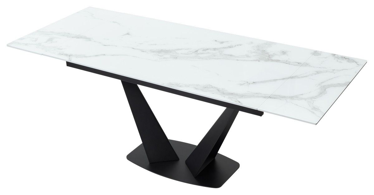 Стол Ниагара 160 БЕЛЫЙ МРАМОР, стекло / ЧЕРНЫЙ,