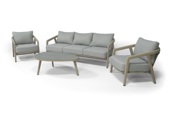 "Брюссель" лаунж-зона из искусственного ротанга на 5 персон, цвет серый, каркас под дерево (холодно-бежевый)цвет Серый