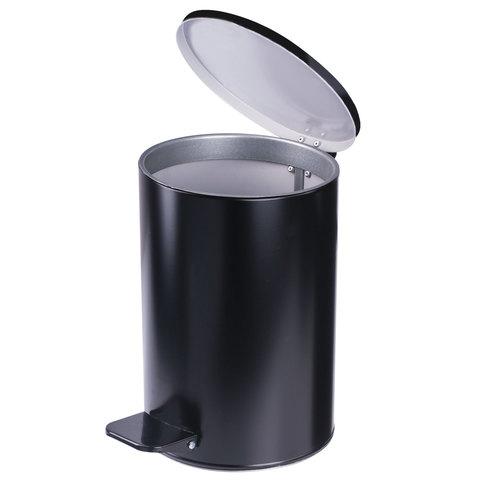 Ведро-контейнер для мусора с педалью УСИЛЕННОЕ, 10 л, кольцо под мешок, черное, оцинкованная сталь