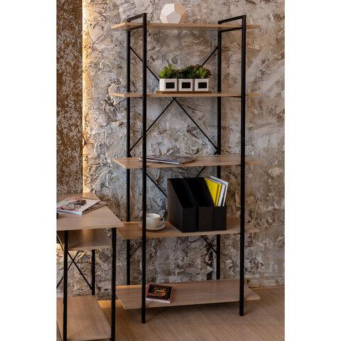 Стеллаж BRABIX "SMART SH-004", 790х360х1950 мм, ЛОФТ, 5 полок, металл/ЛДСП бунратти, каркас черный, 641944