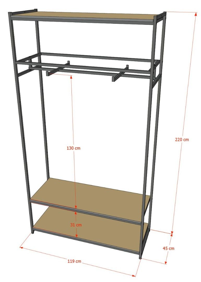 Стеллаж для одежды в стиле Лофт A22120-12-ЧЧ (220х120х45)