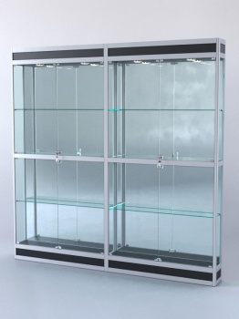 Витрина "ПРЯМОУГОЛЬНАЯ" №3-2м-200-3 (задняя стенка - зеркало), Черный