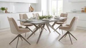 Стол КОСТА (COSTA) 180 ТРАВЕРТИН (MATTE SPANISH TRAVERTINE) керамика/ Латте / Орех натур, ®DISAUR